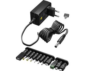 20x Goobay 64571 Adaptateur secteur universel (3 V - 12 V, max. 7,2 W / 0,6 A), noir, 1.8 m - y compris 11 adaptateurs : 7 adaptateurs DC plus USB-C™, USB-A, USB Mini-B, Micro-USB et connecteur à viss