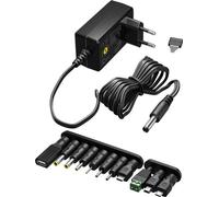 20x Goobay 65592 Adaptateur secteur universel (3 V - 12 V, max. 3,6 W / 0,3 A), noir, 1.8 m - y compris 11 adaptateurs : 7 adaptateurs DC plus USB-C™, USB-A, USB Mini-B, Micro-USB et connecteur à viss