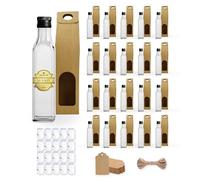 20x Mini Bouteilles en Verre 100ml avec Bouchon a Vis Noir + 20 Boîtes + 20 Sceaux + 20 Étiquettes Kraft + Ficelle - Petites Bouteilles pour Huile d'Olive, Vinaigre, Alcool, Sauces, Échantillons