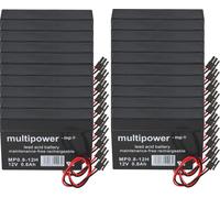 20x Multipower batterie au plomb MP0,8-12H Pb 12V 0,8Ah maison et connecteur volet roulant