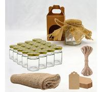 20x Petit Pot de Miel Hexagonal avec Couvercle 80ml + 20x Boîte Kraft pour 1 Pot + 20x Bande de Tissu de Jute + 20x Étiquette en Carton Kraft + Ficelle de Jute - Idéal pour la Conservation de Miel