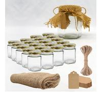 20x Pot de Miel Hexagonal avec Couvercle 180ml + 20x Bande de Tissu de Jute + 20x Étiquette en Carton Kraft + Ficelle de Jute - Miel