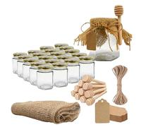 20x Pot de Miel Hexagonal avec Couvercle 180ml + 20x Cuillère de Miel + 20x Bande de Tissu de Jute + 20x Étiquette en Carton Kraft + Ficelle de Jute - Conservation de Miel fait Maison