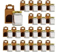20x Pot en Verre Carré pour Épices 150ml avec Couvercle + 20 Boîtes Kraft - Bocaux Rangement Cuisine - Épices