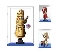 20x20x35 Vitrine pour Lego 11373 76191 76223 76217 76249 21019 21357 71738 | pour Figurine 1/6,Gant l'infini,Groot,Casque Sauron,Tour Eiffel,AT ST,Transparent,Antipoussière,Facile Installer,Base Bleue