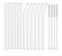 Lot de 16 pailles en verre réutilisables - 6 pailles courtes + 6 longues droites