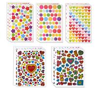 21 Feuilles Gommettes Autocollantes, Plus de 1300 Stickers Gommettes Enfants en Forme de Coeurs Étoiles, Pois Autocollants Colorés pour Activités Manuelles Photo Cadeau Scrapbooking