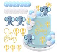 21 Pièces Éléphant Decoration Gateau Oh Baby, Décoration Gâteau Anniversaire Éléphant, Gâteau Topper Oh Baby Cake Topper Éléphant Décoration de Gâteau pour Bébé Fille Garçon Enfants Baby Shower (A)
