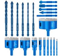21 Pièces Kit Scie Cloche Diamant M6 jusqu’à 6-68 mm, Scie Trépan Diamant pour Carrelage, Céramique, Verre, Marbre et Porcelaine, Foret Plomberie pour Installation Sanitaire et Rénovation