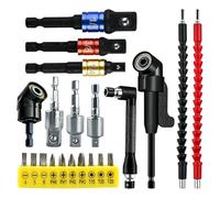 21 Pièces Renvoi D'Angle Visseuse kit, Rallonge Visseuse, Renvoi D'Angle Perceuse, 105° Tournevis Flexible, 1/4" Embout, Extension de Foret Flexible pour Perceuse ou Tournevis Adaptat