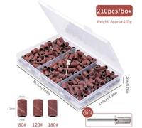 210 pcs Adaptateurs Tambour Ponçage Dremel - Grain 80/120/180 pour Ongles Céramique & Pierre