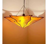 210213 Suspension orientale en forme d'étoile Orange 60 x 34 cm Grand (D x H) Lampe en cuir Henné Lampe suspendue au-dessus de la table Abat-jour en cuir véritable Armature en métal