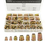 212 Pièces Insert Fileté Bois M4/M5/M6/M8/M10, Ecrou Inserts Filetés, Écrous Manchons à Visser Filetée Insert Ecrou Hexagonal pour Fixation et Connexion de Meubles en Bois, Acier au Carbone