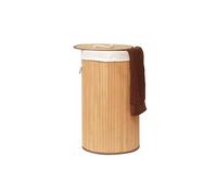 21Bamboo Panier à linge 55 l en 100 % bambou, rond, avec couvercle et sac à linge amovible, solide, pliable, pour salle de bain, chambre à coucher et buanderie, diamètre : 35 x 60 cm