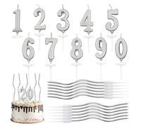 22 Pièces Argenté Bougies Anniversaire, pour Anniversaire de Mariage et Fête