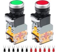 220 V, bouton-poussoir momentané de 22 mm, 10 A, 2 couleurs (rouge/vert), LA38-11DN, 1 contact à ouverture, 1 contact à fermeture, indicateur LED - lot de 2 avec 20 bornes à fourche