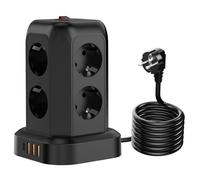 2200W Tour Multiprise Électrique, avec Interrupteur, 8 Prises, 3 USB-A,1 USB-C, Câble 1.8 M, Protection contre les surtensions