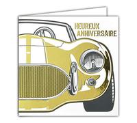 22037 Carte Carrée Dorée Or Heureux Anniversaire Voiture sportive ancienne de collection