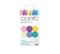 COPIC Ciao Set « Pastels », 6 marqueurs Twin avec une pointe moyenne et une pointe Brush