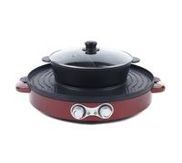 220V 2200W Barbecue coréen Hot Pot 2 en 1 Chauffage Haute Efficacité Contrôle de Température pour d'un Barbecue (Rouge)