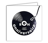 22230 Carte carrée Bon ANNIVERSAIRE Musique Tourne Disque Vinyle Noir Brillant Platine DJ - Avec Enveloppe blanche 15x15cm - Création Édition Impression Fabrication Française - Collection Rêve de mots