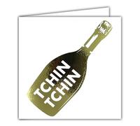 22238 Carte carrée Tchin Tchin Bouteille de Champagne en Or Doré Brillante Avec Enveloppe blanche 15x15cm Jour de Fête Félicitations Meilleurs Vœux Bonheur Joie Amour Santé Trinquer Fabriqué en France