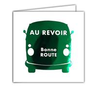 22245 Carte carrée DÉPART AU REVOIR Bonne route Continuation RETRAITE ou DÉMÉNAGEMENT Changement de Vie Van Hippie 60s Vert Brillant Liberté Voyage - Avec Enveloppe blanche 15x15cm Fabriquer en France