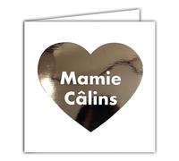 22252 Carte carrée pour une MAMIE GRAND-MÈRE BONNE-MAMAN MÉMÉ Câlins Cœur en Or Rose Brillant - Avec Enveloppe blanche 15x15cm Anniversaire ou Fête - Création Édition Impression Fabrication Française