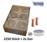 2250 clous adhésifs 2,8x26mm anneau inox A2 pour cloueur adhésif Paslode IM45GN 2xGas