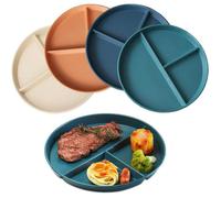 22CM Lot de 4 Assiette Plate Incassable avec 3 Compartiments Assiette à Dîner Divisée Allant au Micro-ondes et au Lave-vaisselle A