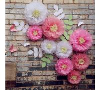 23 pièces/set Fleurs de papier Pom Poms Kit moelleux, fleurs de papier de chrysanthème avec papillon et kit de feuilles d'olivier pour mariage, anniversaire, fête de demoiselle d'honneur, décor de fon
