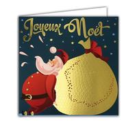 23084 Carte Carrée Joyeux Père Noël en Or Doré Brillant avec Enveloppe Blanche 15x15cm - Hotte Sac Livraison Cadeaux Jouets 25 décembre Fêtes Fin d'Année étoiles - Fabriqué en France