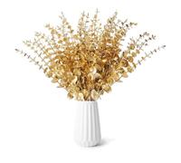 24 Artificiel Plantes Feuilles Eucalyptus Doré Tige Feuillage Artificiel | Interieur Decoration Maison Branche Plante Verte Feuille Artificielle Deco pour Les Mariages