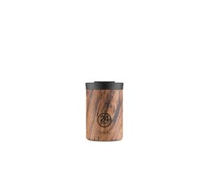 24 Bottles - Gobelet Isotherme en Acier Inoxydable 350 ml - Thermos Rond Réutilisable - Lot de 24 - Brown - Lettre - Bois de Séquoia Imprimé