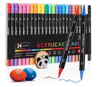 24 Couleurs Feutre Acrylique, Feutres Coloriage Adulte, Double Pointe Stylo Feutre Aquarelle, Acrylic Marker pour Coloriage