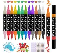 24 Couleurs Feutre Paillette, 12 Feutres Double Pointe Marqueurs à Paillettes Stylo, Feutres Paillettes Glitter à base d'eau