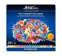 Staedtler Crayons aquarellables Mars Lumograph – 24 pièces – boîte métal – multicolores pour enfants