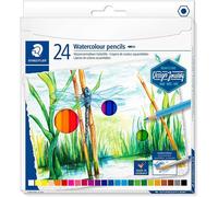 Staedtler Crayons de couleur aquarellables de haute qualité pour artistes, Utilisables à sec ou à l'eau, Mine douce et tendre de 3 mm, Étui carton avec 24 couleurs différentes assorties, 14610C C24