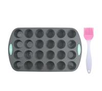 24 Cup Moule Muffins Silicone, Anti-adhésif Réutilisable Moules Pâtisserie con Pinceau à Huile, Résistant 450°F, Moule Mini Tartelette Cake Leavec Poignée pour Cupcakes Brownies Gateau, 38x22x2,5cm