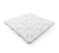 24 Dalles Anti-Humidité Blanc ≈2m² Piscine Terrasses Camping Salle de Bains | Sol drainant hygiénique pour douches, patios, jardins et caravanes. Pose DIY sans outils. Fabriqué en Espagne.
