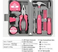 24-en-1 Kit d'outils de réparation multifonctionnel pour la maison, comprend un marteau à griffe, un mètre ruban, une clé, un testeur de tension, des embouts de tournevis, un coupe-fil et une boîte à 