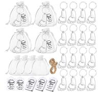 24 ensembles d'ouvre-bouteille porte-clés empreinte de pas, porte-clés empreinte de douche en alliage de zinc 2 en 1 cadeaux de douche avec sacs en organza étiquettes de