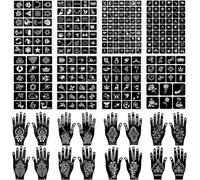 24 Feuilles Henna Tatouage Pochoir Set,Henna Pochoir Femme Fille Adolescent Visage Peint Corps Art Glitter Tatouage Pochoir
