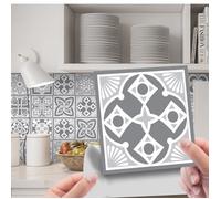 24 Feuilles Mural Stickers Carrelage de 10x10cm, Imperméables Carreau de Ciment Adhesif pour Cuisine, Salle de Bain, 2D
