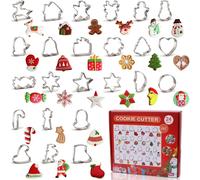 24 grands emporte-pièces de Noël en acier inoxydable – bonhomme en pain d'épices, sapin de Noël, canne en sucre, Père Noël, renne et bien d'autres encore