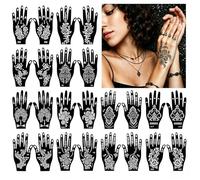 24 Henna Main Tatouage Pochoir Set, Main pochoir Tatouage Temporaire, Tatouage Temporaire Arabe Indien Mehndi Autocollants, RéUtilisables Tatouage Pochoir