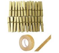 24 mini pinces à linge dorées + masking tape doré à paillettes 5 m Doré G