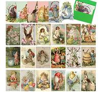 24 Pack Vintage Easter Card Bulk Easter Victorian Retro Bunny Greeting Postcards with Envelopes Assorted Funny Notecards for School Home Office Business Gift Supplies, 4 x 6 Inches
