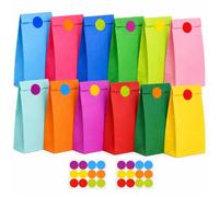 24 Pcs Pochette Cadeau Sac Cadeau Anniversaire Enfant Kraft Coloré | pochette cadeau anniversaire enfant avec Autocollants pour Emballer des Cadeaux mariage Noël Anniversaire D'enfants