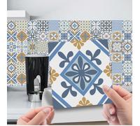 24 Pcs Stickers Carrelage Cuisine 15x15 cm Bleu Imperméable Adhésif Salle de bain Mural Autocollants
